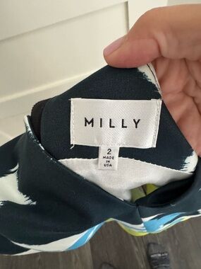 Milly Black Dress with White and Blue Floral Accents